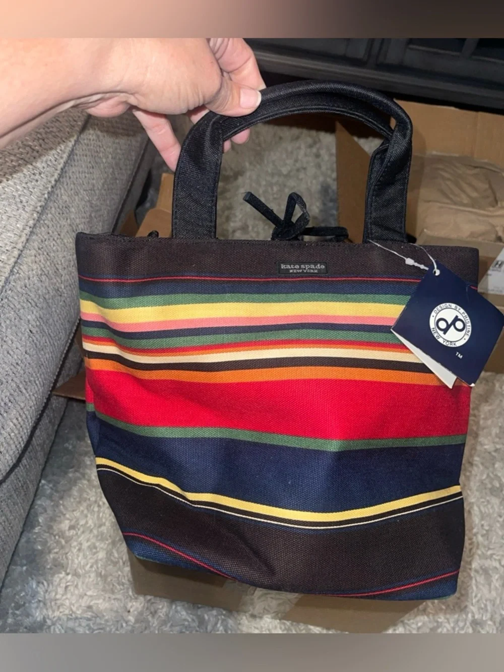 Kate Spade New York Canvas Multicolor Leather Trim Tote Bag Purse - Picture 2 of 11